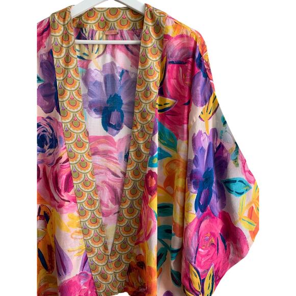 SOLD*** Powder Kimono Jacket Floral Frenzy Modal Boho Hippie Art to Wear - Picture 4 of 8